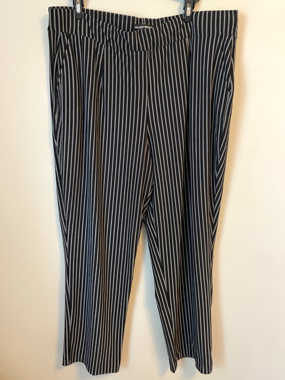 Hilary Radley - Black White Striped Ankle Dress Pants With Pockets - Size XL